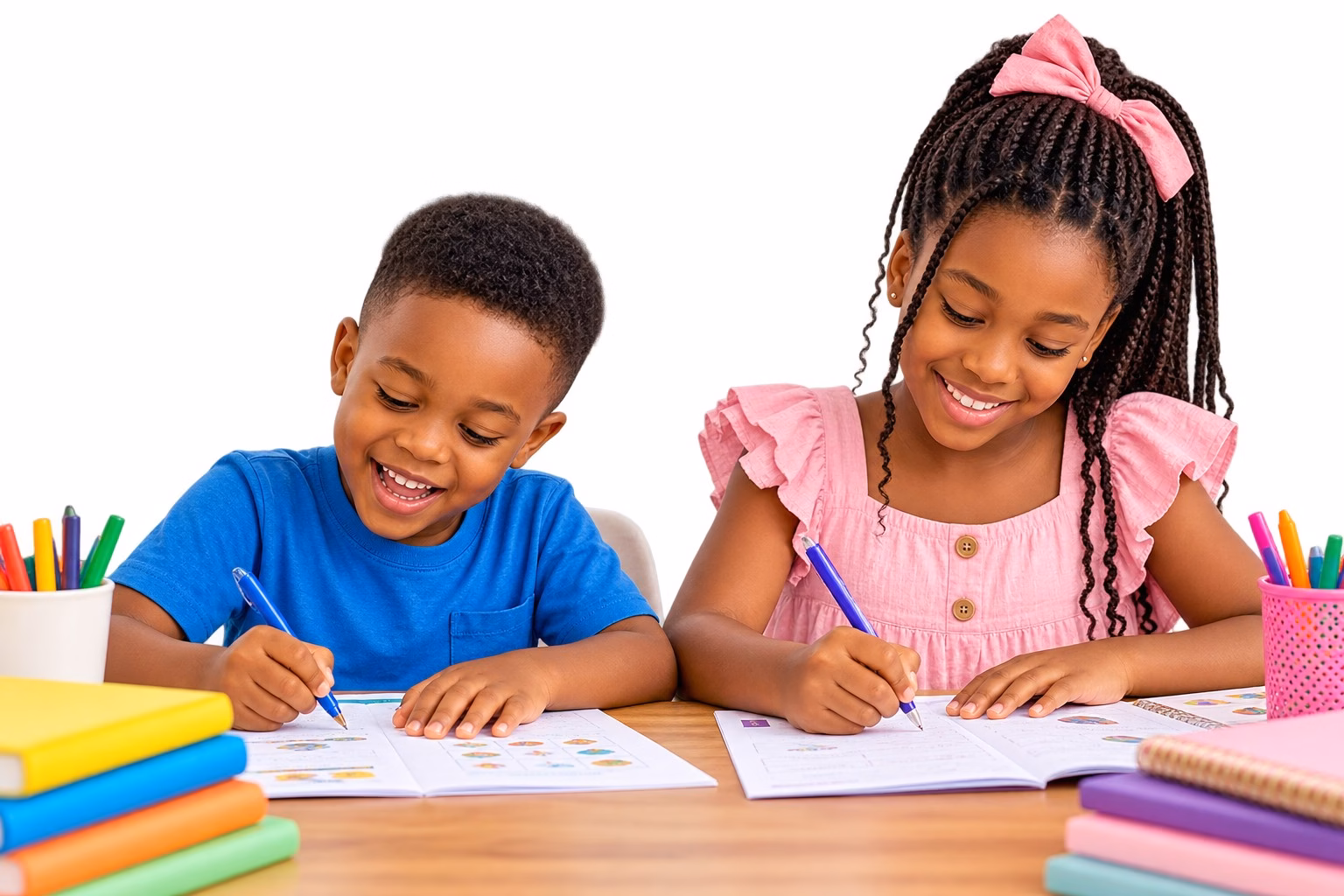 Happy children studying together during the New Year New Me 2027 growth challenge for kids